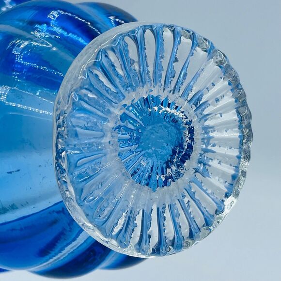 Vintage Cobalt Blue Flared Opening Glass Vase Hurricane Candle Holder Pedestal - Picture 6 of 9